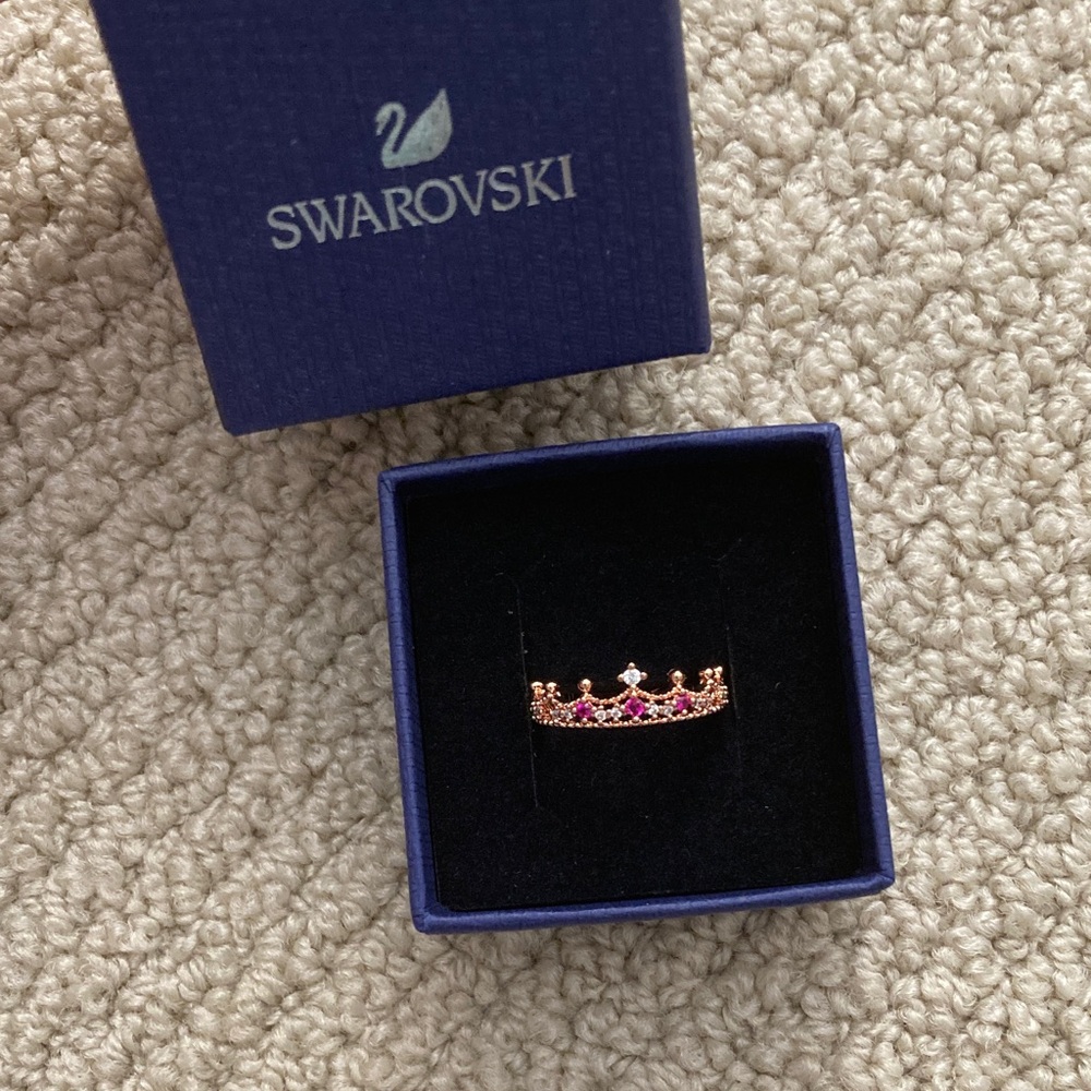 NEW Swarovski Ring Pink Rose Gold Crown Cut Size 9 Crystals Gemstones NIB